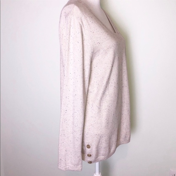 Cream colored TALBOTS Speckled Rainbow v-neck knit sweater - Picture 4 of 11